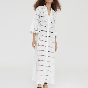 Lola Casademunt Baño<Caftan largo bordado BLANCO