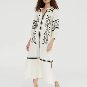 Lola Casademunt Baño<Caftan largo con bordado CRUDO