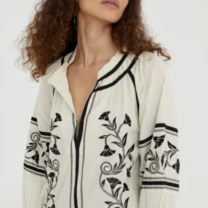 Lola Casademunt Baño<Caftan largo con bordado CRUDO