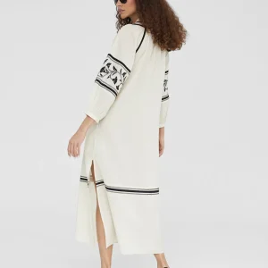 Lola Casademunt Baño<Caftan largo con bordado CRUDO