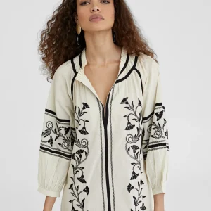 Lola Casademunt Baño<Caftan largo con bordado CRUDO
