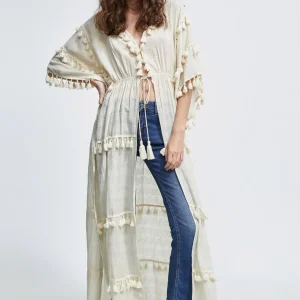 Lola Casademunt Baño<Caftan largo con pompones NEGRO