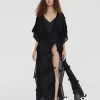 Lola Casademunt Baño<Caftan largo con pompones NEGRO