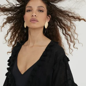 Lola Casademunt Baño<Caftan largo con pompones NEGRO
