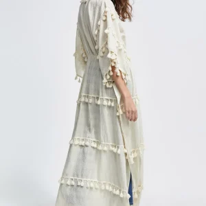 Lola Casademunt Baño<Caftan largo con pompones NEGRO
