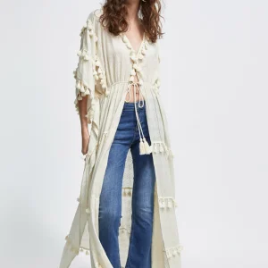 Lola Casademunt Baño<Caftan largo con pompones NEGRO