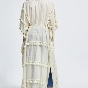 Lola Casademunt Baño<Caftan largo con pompones NEGRO