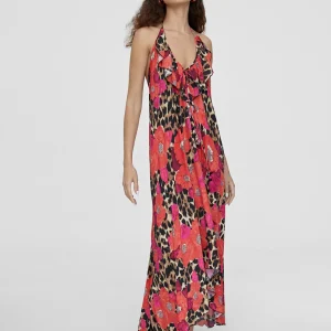 Lola Casademunt Baño<Caftan largo con volantes ROJO-AZUL