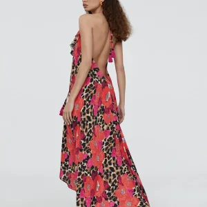 Lola Casademunt Baño<Caftan largo con volantes ROJO-AZUL