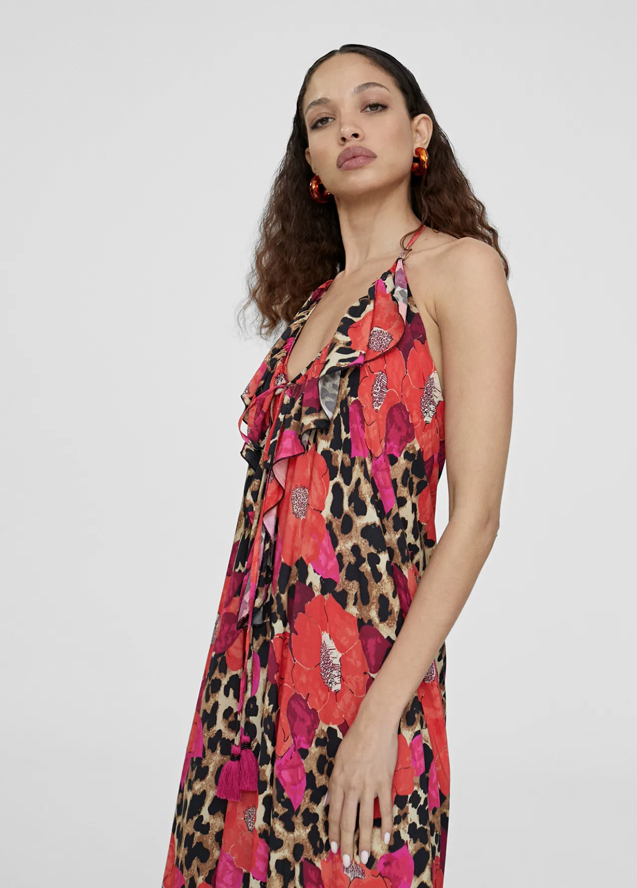 caftan_largo_con_volantes_3.webp Lola Casademunt Baño<Caftan largo con volantes ROJO-AZUL