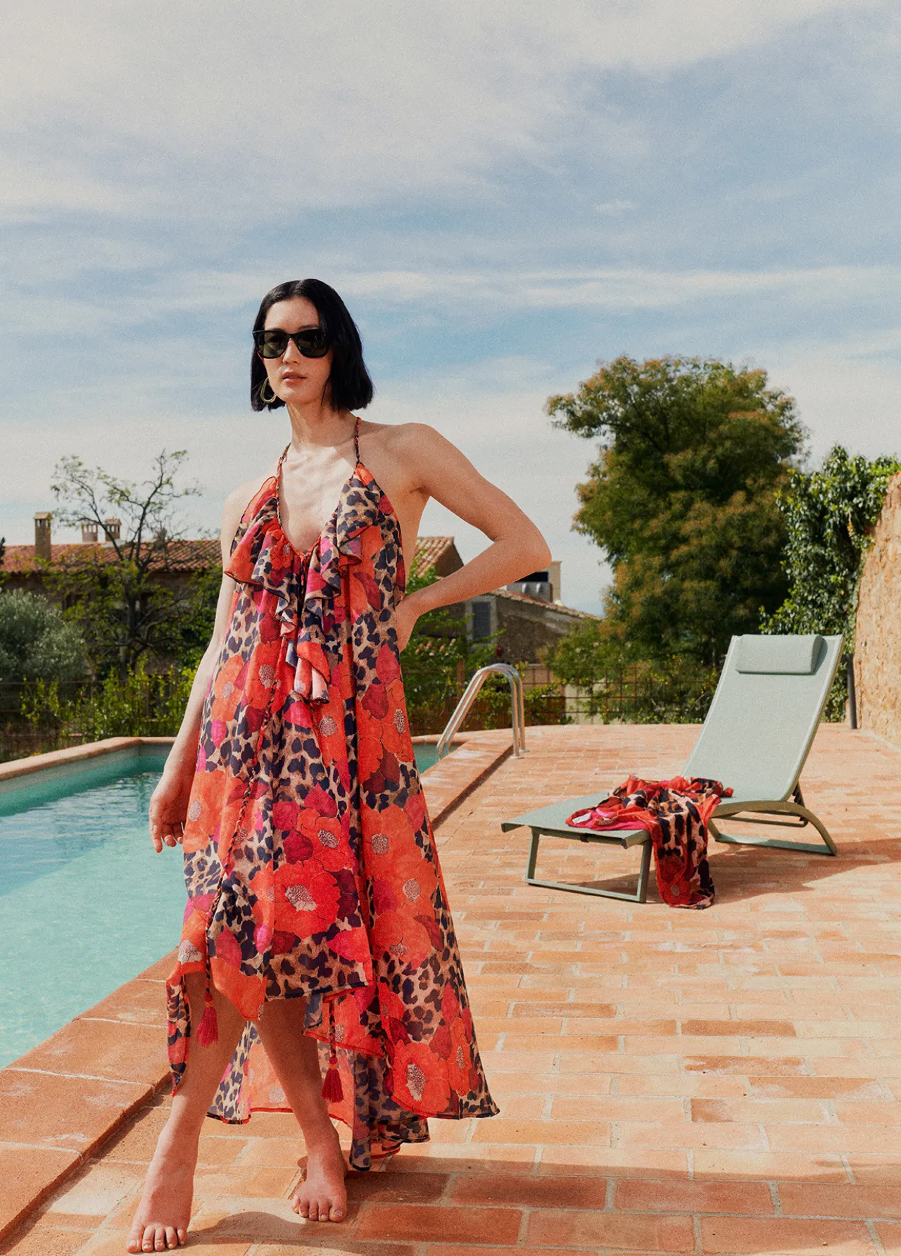 caftan_largo_con_volantes_5.webp Lola Casademunt Baño<Caftan largo con volantes ROJO-AZUL