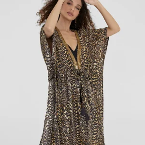 Lola Casademunt Baño<Caftan largo estampado NEGRO-MARRON