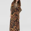 Lola Casademunt Baño<Caftan largo print animal NEGRO-MARRON
