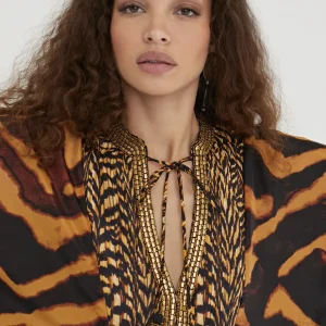 Lola Casademunt Baño<Caftan largo print animal NEGRO-MARRON