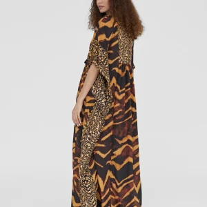 Lola Casademunt Baño<Caftan largo print animal NEGRO-MARRON