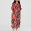 Lola Casademunt Baño<Caftan midi estampado combinado ROJO-AZUL