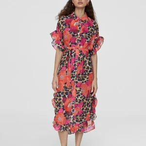 Lola Casademunt Baño<Caftan midi estampado combinado ROJO-AZUL