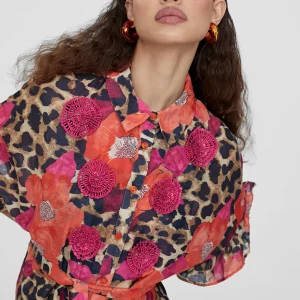 Lola Casademunt Baño<Caftan midi estampado combinado ROJO-AZUL