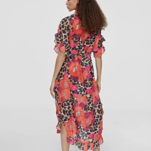 Lola Casademunt Baño<Caftan midi estampado combinado ROJO-AZUL