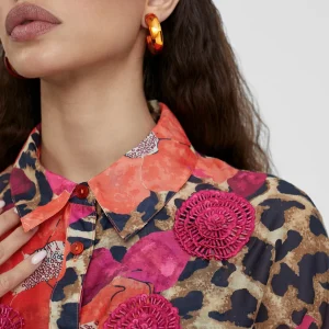 Lola Casademunt Baño<Caftan midi estampado combinado ROJO-AZUL