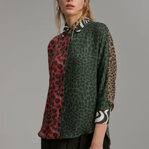Lola Casademunt Animal Print | Camisas Y Blusas<Camisa animal print combinada ROJO-VERDE