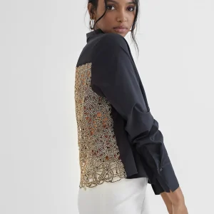 Lola Casademunt Camisas Y Blusas<Camisa bordado fantasía NEGRO-METAL