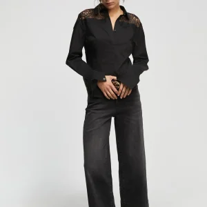 Lola Casademunt Camisas Y Blusas<Camisa con encaje NEGRO