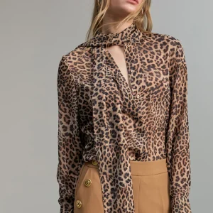 Lola Casademunt Animal Print | Camisas Y Blusas<Camisa con lazada MARRON-NEGRO