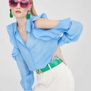 Lola Casademunt Camisas Y Blusas<Camisa hombros descubiertos AZULELECTRICO