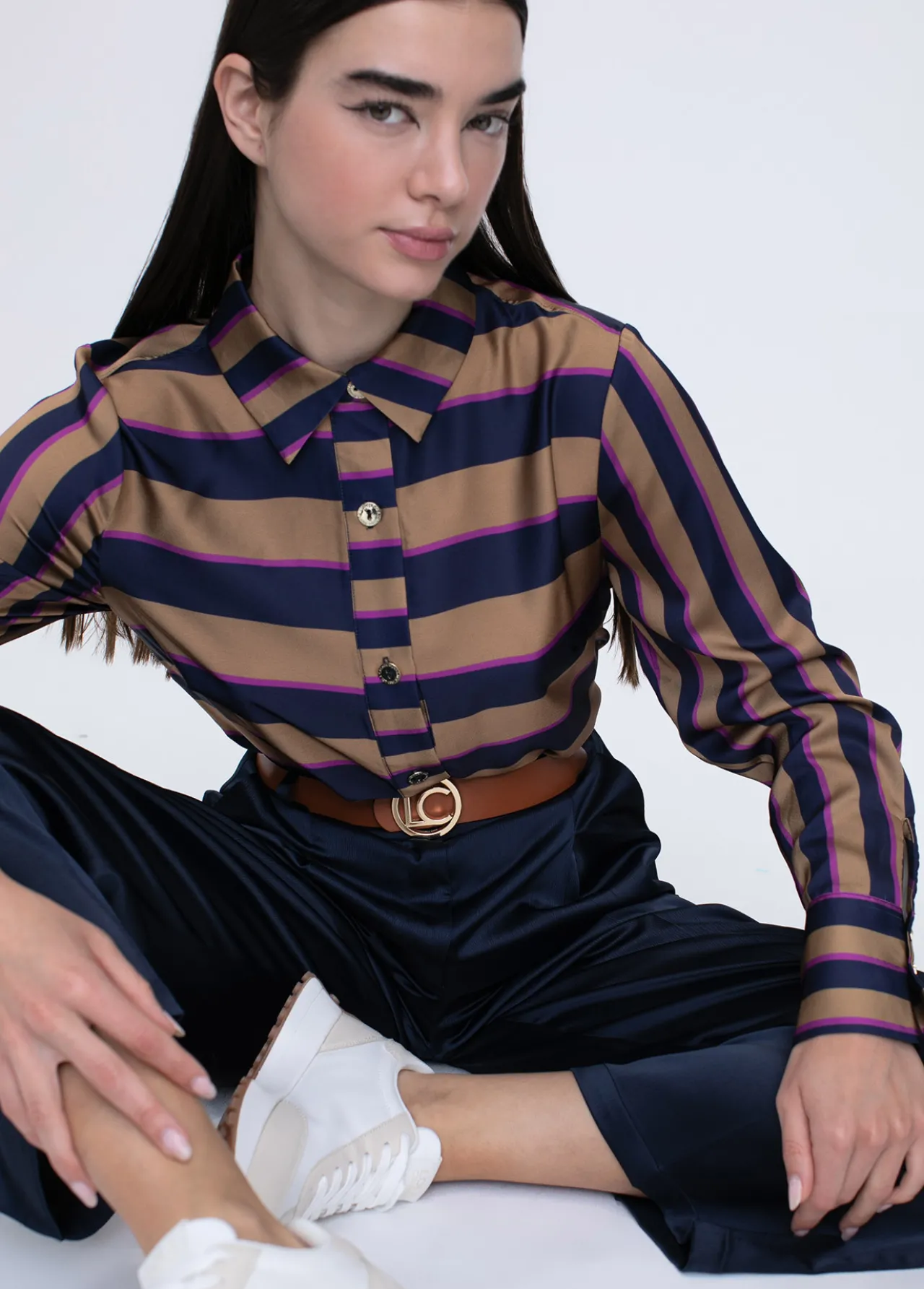 camisa_rayas_1.webp Lola Casademunt Camisas Y Blusas<Camisa rayas AZUL-MARRON