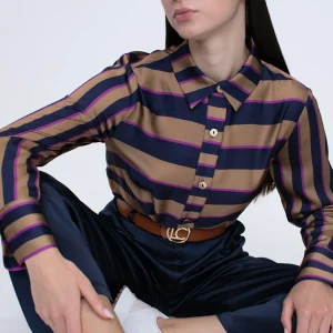 Lola Casademunt Camisas Y Blusas<Camisa rayas AZUL-MARRON