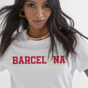 Lola Casademunt Camisetas Y Tops<Camiseta básica Barcelona en algodón 100% - Lola Casademunt BLANCO-ROJO