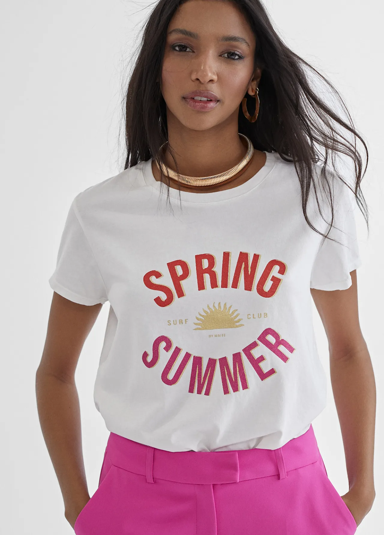 camiseta_bsica_summer_0.webp Lola Casademunt Camisetas Y Tops<Camiseta básica Summer BLANCO-ROJO