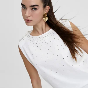 Lola Casademunt Camisetas Y Tops<Camiseta hombreras strass BLANCO