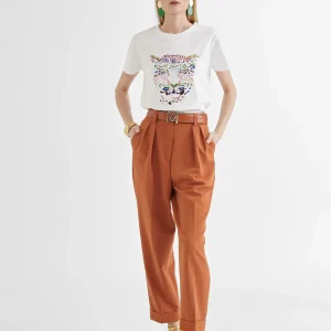 Lola Casademunt Camisetas Y Tops<Camiseta tigre bordado BLANCO-ROSA