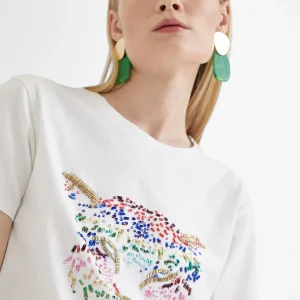 Lola Casademunt Camisetas Y Tops<Camiseta tigre bordado BLANCO-ROSA