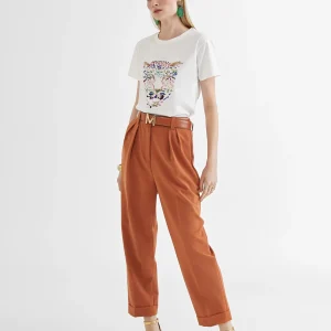 Lola Casademunt Camisetas Y Tops<Camiseta tigre bordado BLANCO-ROSA