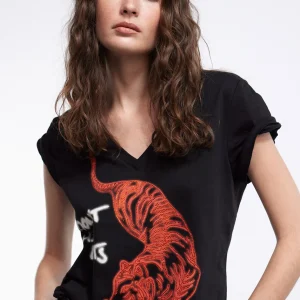 Lola Casademunt Camisetas Y Tops<Camiseta tigre strass NEGRO