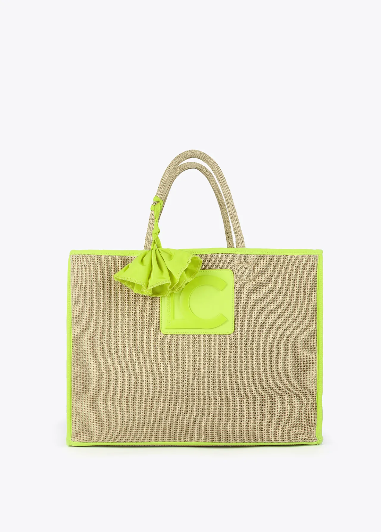 capazo_con_ribetes_color_fluor_0.webp Lola Casademunt Bolsos | Baño<Capazo con ribetes color fluor MARRON-NEGRO