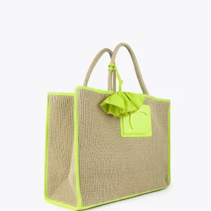 Lola Casademunt Bolsos | Baño<Capazo con ribetes color fluor MARRON-NEGRO