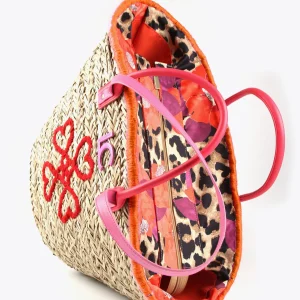 Lola Casademunt Bolsos | Baño<Capazo corazones bordados MARRON-NEGRO