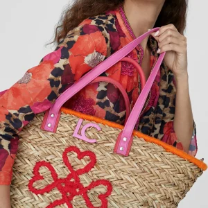 Lola Casademunt Bolsos | Baño<Capazo corazones bordados MARRON-NEGRO