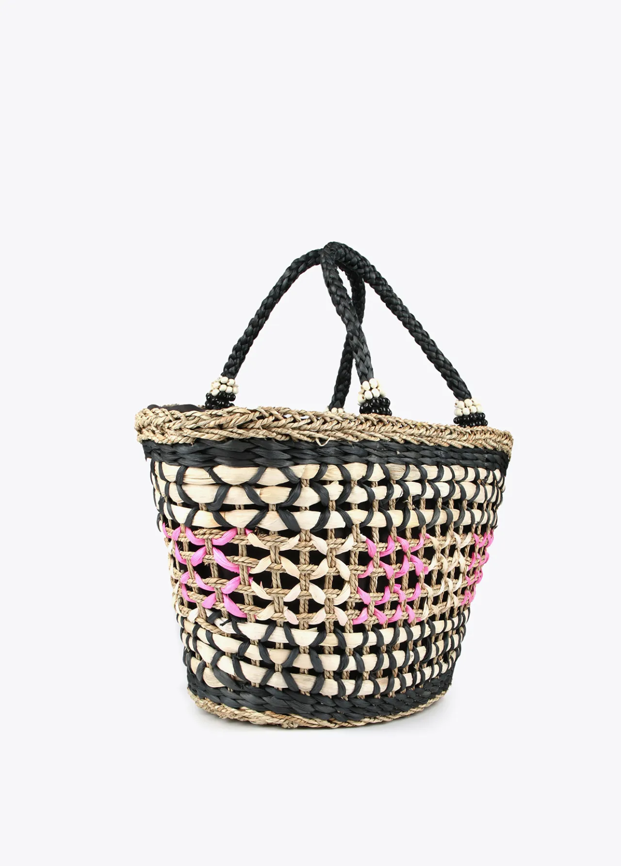 capazo_trenzado_gomtrico_1.webp Lola Casademunt Bolsos | Baño<Capazo trenzado gométrico MARRON-NEGRO