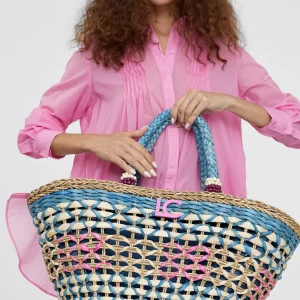 Lola Casademunt Bolsos | Baño<Capazo trenzado gométrico MARRON-NEGRO