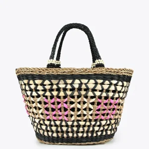 Lola Casademunt Bolsos | Baño<Capazo trenzado gométrico MARRON-NEGRO