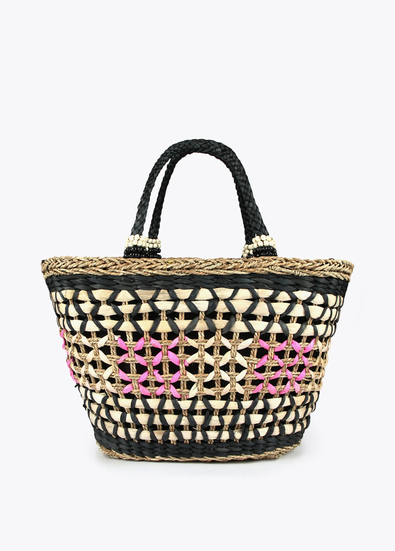 capazo_trenzado_gomtrico_3.webp Lola Casademunt Bolsos | Baño<Capazo trenzado gométrico MARRON-NEGRO