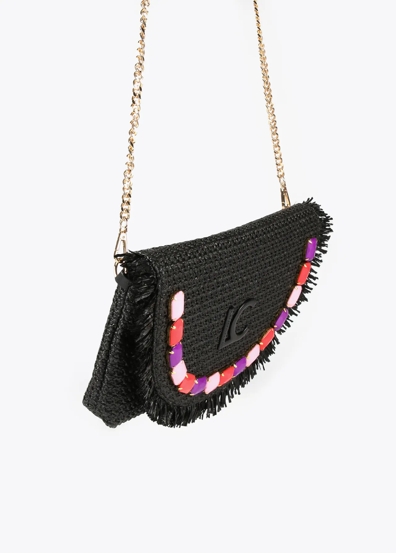 cartera_de_mano_con_piedras_de_color_1.webp Lola Casademunt Bolsos<Cartera de mano con piedras de color NEGRO-ROSA
