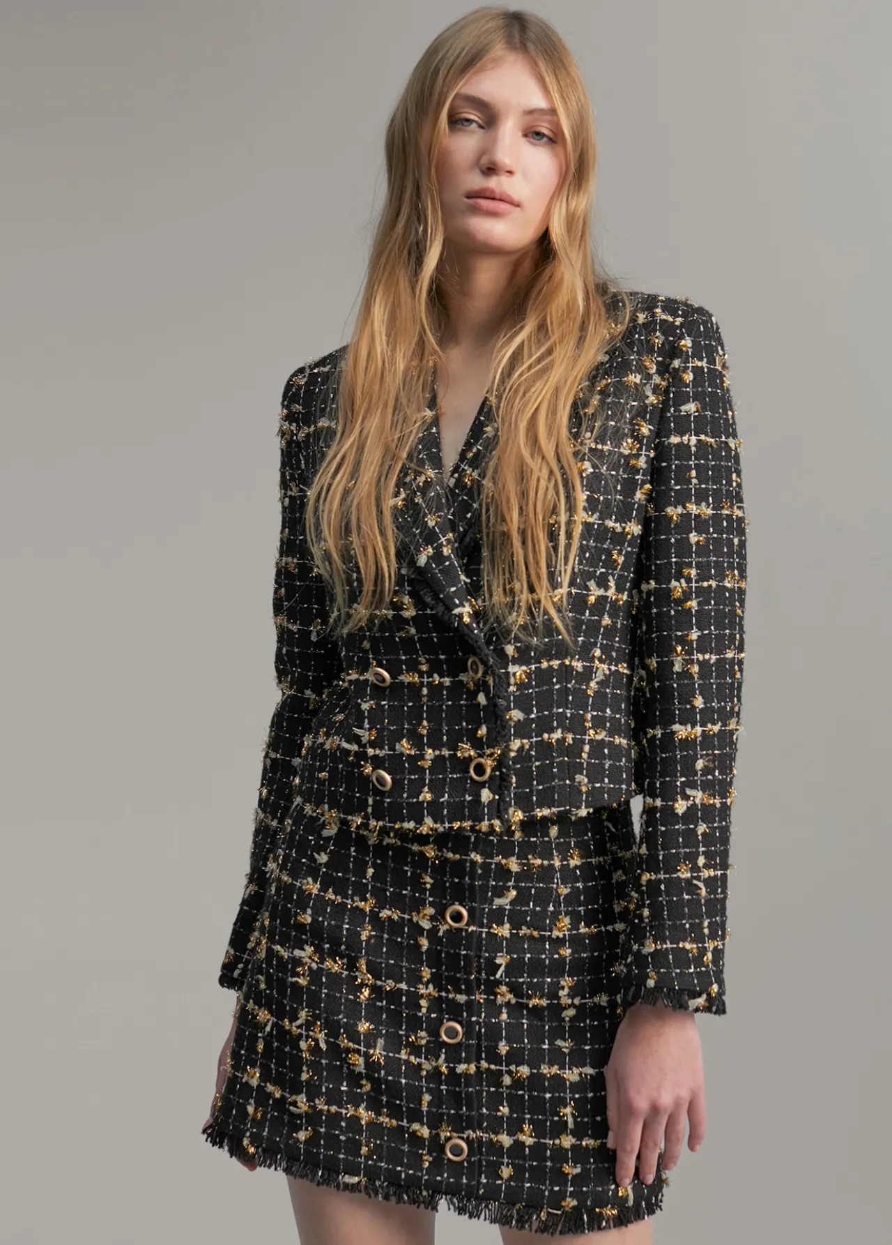 chaqueta_perfecto_cuadros_0.webp Lola Casademunt Chaquetas Y Gabardinas | Americanas Y Blazers<Chaqueta perfecto cuadros NEGRO-MARRON