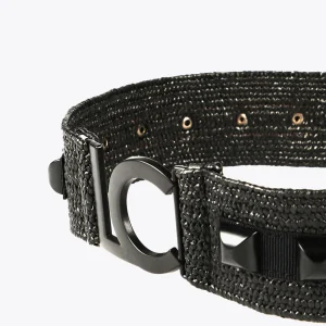 Lola Casademunt Accesorios<Cinturón efecto ráfia NEGRO
