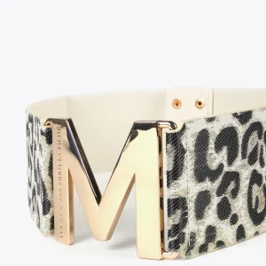 Lola Casademunt Accesorios<Cinturón elástico animal print MARRON-NEGRO